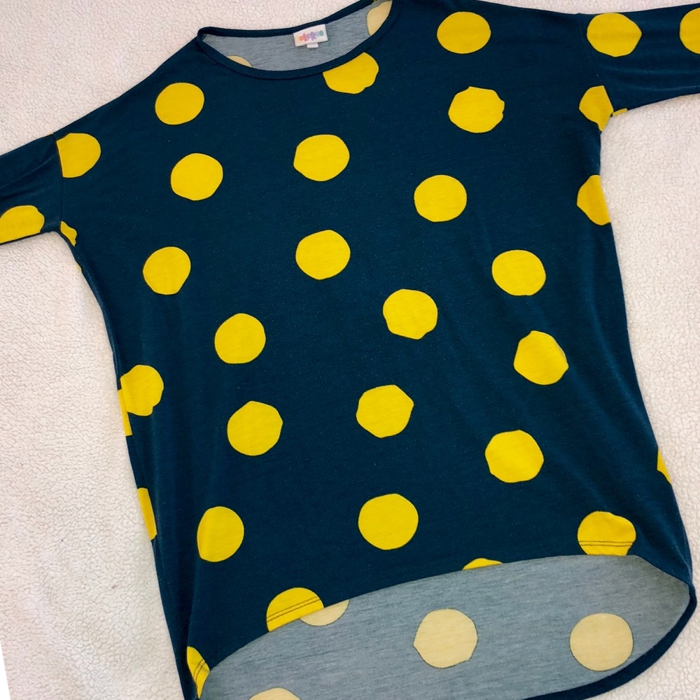 LuLaRoe Irma Tunic Teal/Yellow Dots XS fits like M